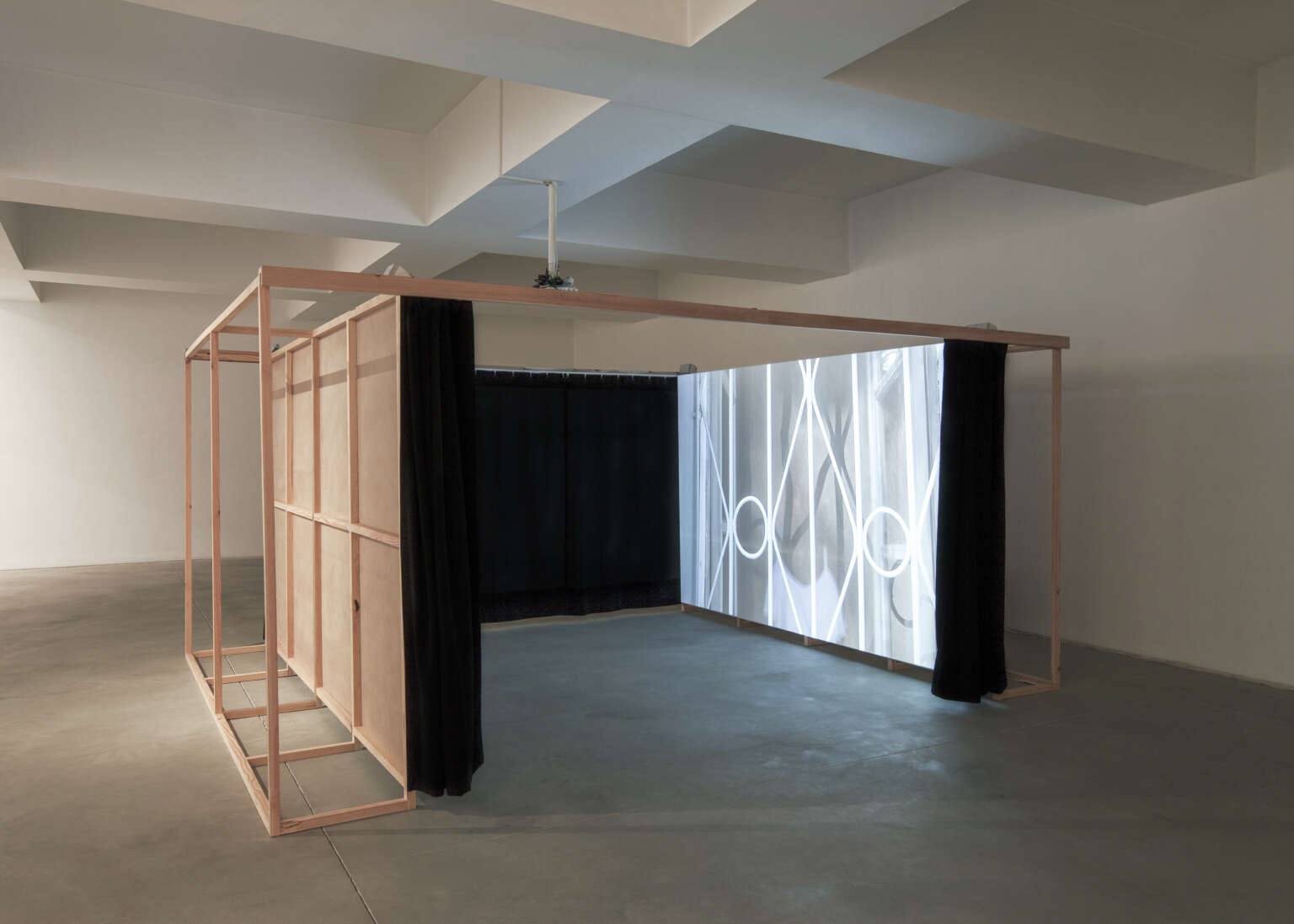 Beauty (from the Tomorrow is Another Day series), 2018 HD video, sound, 7’12'' Video installation: wood, mirror, curtain 355 x 472 x 209 cm